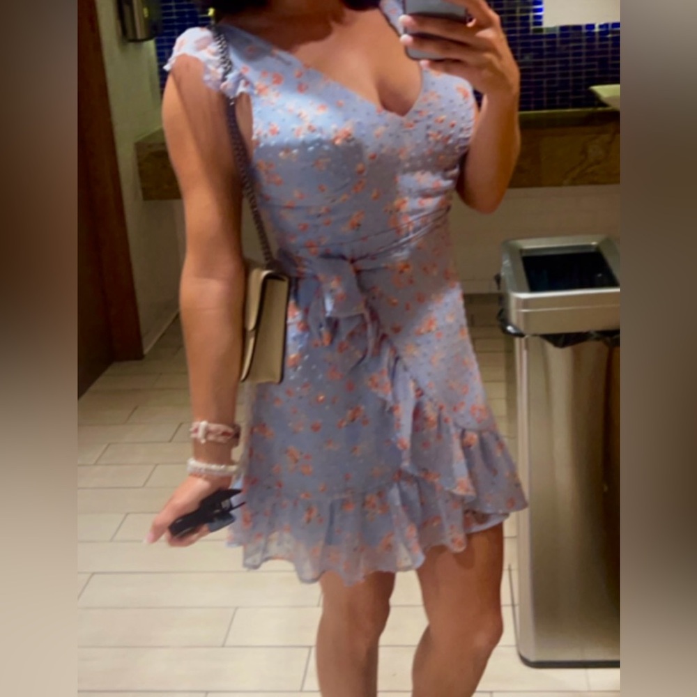 Floral Blue Wrap Dress